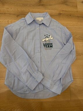 Zara Light Blue Striped Button-Down with League Team Graphic